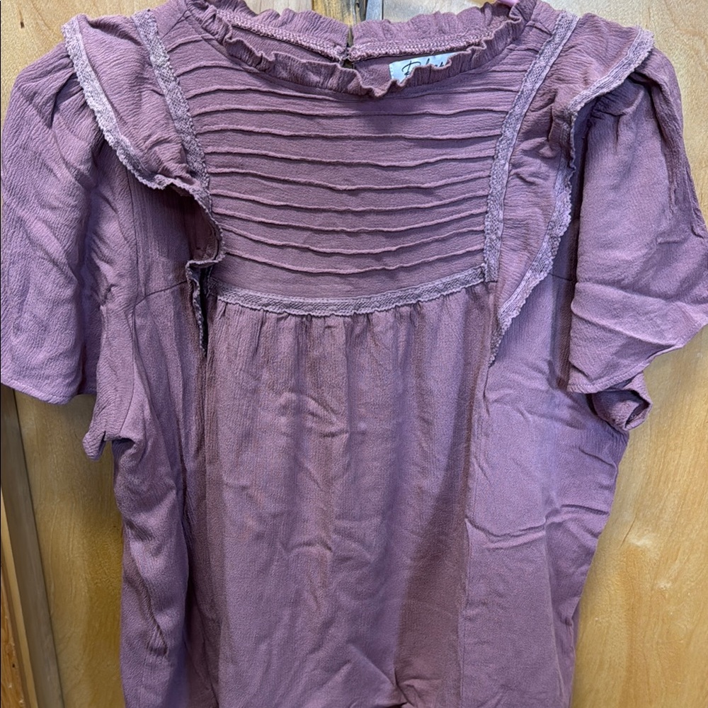 Polagram Purple Flutter Sleeve Blouse with Bib Collar
